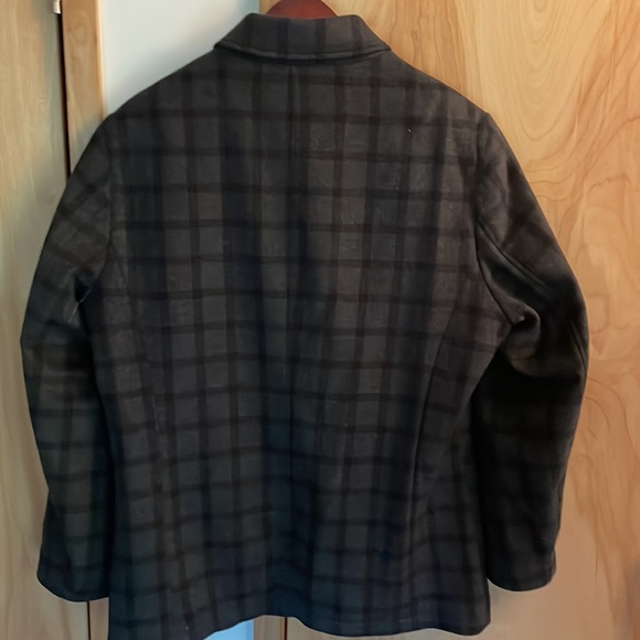 Enzo Tovare zippered waist length peacoat.  Charcoal gray plaid pattern. - Picture 2 of 6